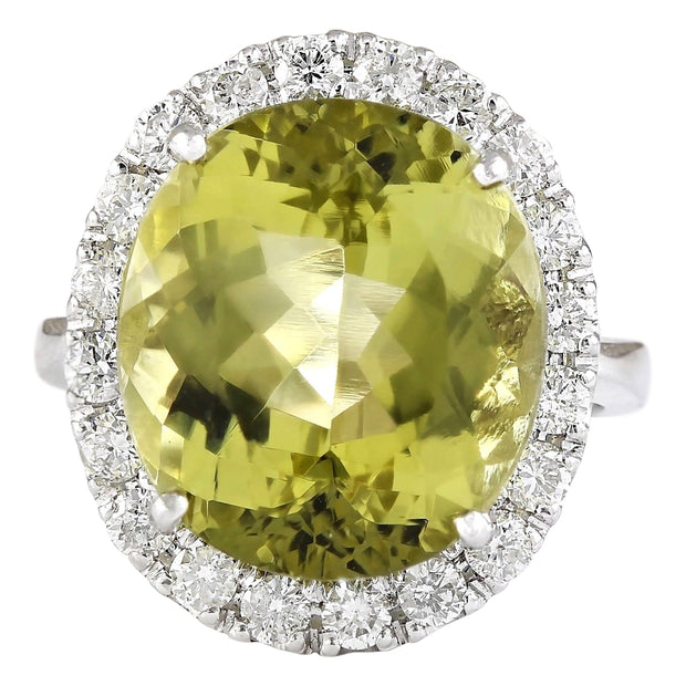 12.16 Carat Natural Beryl 14K White Gold Diamond Ring - Fashion Strada
