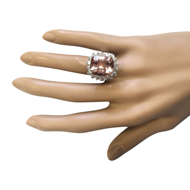 12.21 Carat Natural Morganite 14K White Gold Diamond Ring - Fashion Strada