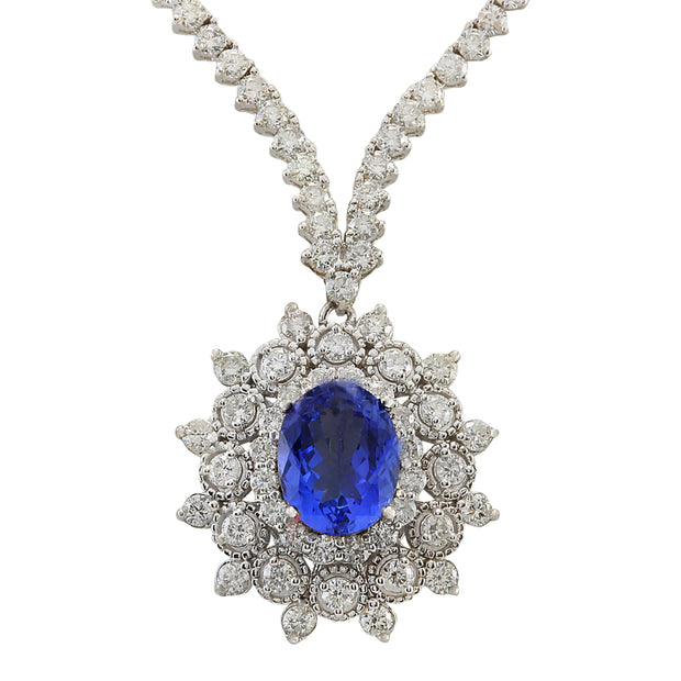 12.21 Carat Natural Tanzanite 14K White Gold Diamond Necklace - Fashion Strada