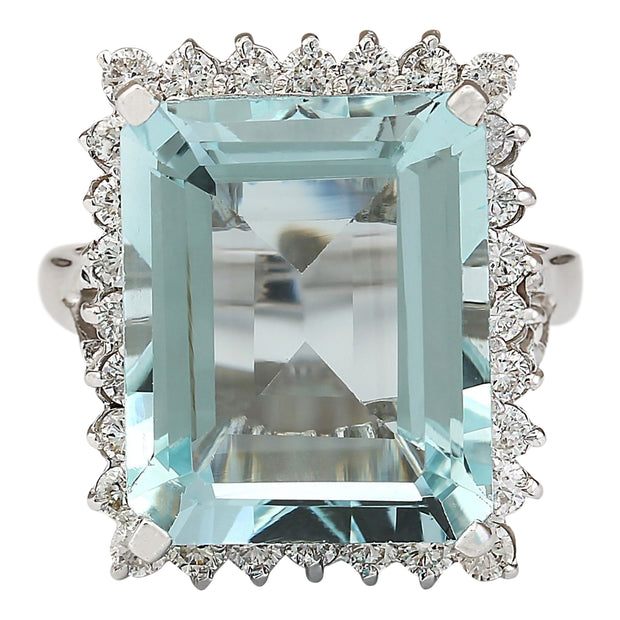 12.29 Carat Natural Aquamarine 14K White Gold Diamond Ring - Fashion Strada