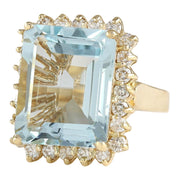 12.30 Carat Natural Aquamarine 14K Yellow Gold Diamond Ring - Fashion Strada