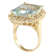 12.30 Carat Natural Aquamarine 14K Yellow Gold Diamond Ring - Fashion Strada