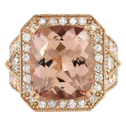 12.34 Carat Natural Morganite 14K Rose Gold Diamond Ring - Fashion Strada