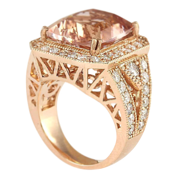 12.34 Carat Natural Morganite 14K Rose Gold Diamond Ring - Fashion Strada