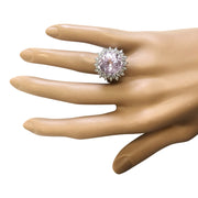 12.37 Carat Natural Kunzite 14K White Gold Diamond Ring - Fashion Strada