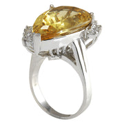 12.50 Carat Natural Beryl 14K White Gold Diamond Ring - Fashion Strada