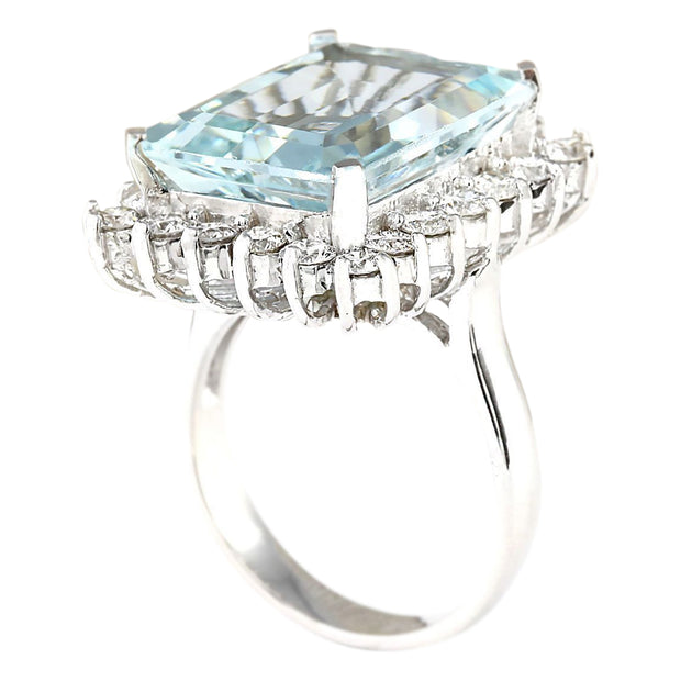 12.71 Carat Natural Aquamarine 14K White Gold Diamond Ring - Fashion Strada