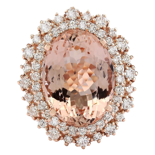 12.85 Carat Natural Morganite 14K Rose Gold Diamond Ring - Fashion Strada