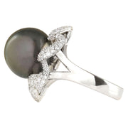 1.30 Carat Natural 14.22 mm South Sea Pearl 14K White Gold Diamond Ring - Fashion Strada