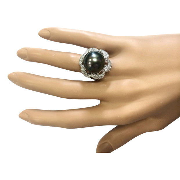 1.30 Carat Natural 14.22 mm South Sea Pearl 14K White Gold Diamond Ring - Fashion Strada