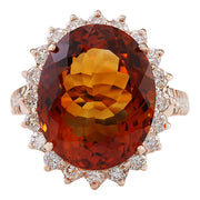 13.79 Carat Natural Citrine 14K Rose Gold Diamond Ring - Fashion Strada