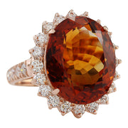 13.79 Carat Natural Citrine 14K Rose Gold Diamond Ring - Fashion Strada