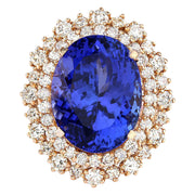 13.49 Carat Natural Tanzanite 14K Rose Gold Diamond Ring - Fashion Strada