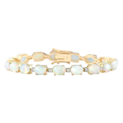 14.80 Carat Natural Opal 14K Yellow Gold Diamond Bracelet - Fashion Strada