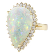 14.02 Carat Natural Opal 14K Yellow Gold Diamond Ring - Fashion Strada