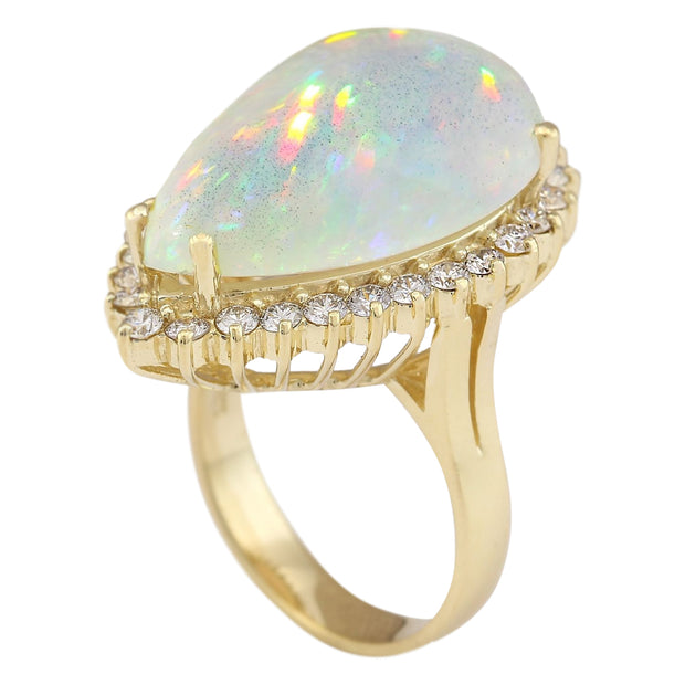 14.02 Carat Natural Opal 14K Yellow Gold Diamond Ring - Fashion Strada