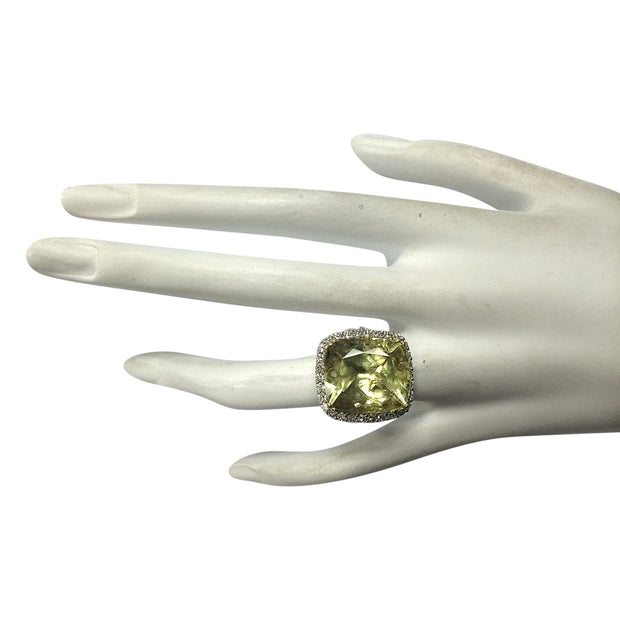 14.12 Carat Natural Quartz 14K White Gold Diamond Ring - Fashion Strada