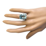 14.33 Carat Natural Aquamarine 14K White Gold Diamond Ring - Fashion Strada
