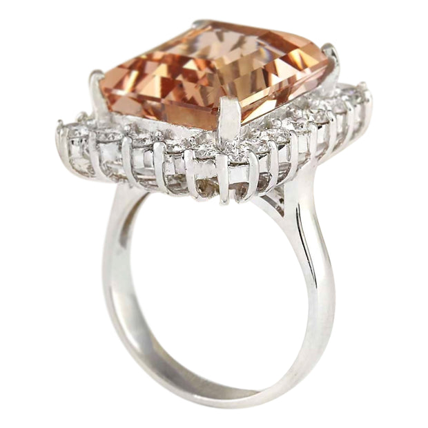15.08 Carat Natural Morganite 14K White Gold Diamond Ring - Fashion Strada