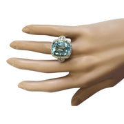 15.11 Carat Natural Aquamarine 14K Yellow Gold Diamond Ring - Fashion Strada