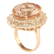 17.56 Carat Natural Morganite 14K Rose Gold Diamond Ring - Fashion Strada