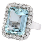 16.06 Carat Natural Aquamarine 14K White Gold Diamond Ring - Fashion Strada