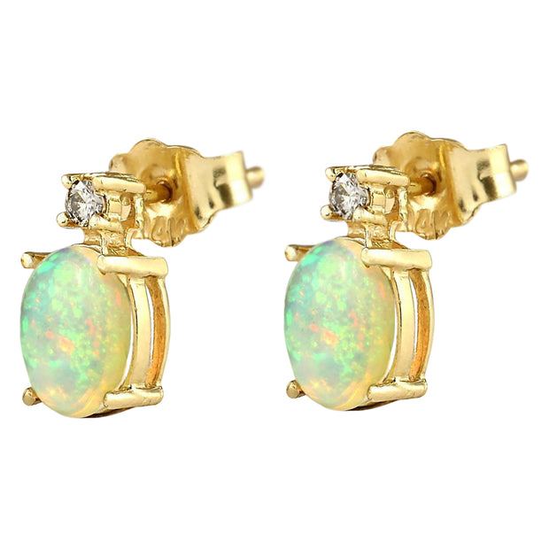 1.60 Carat Natural Opal 14K Yellow Gold Diamond Earrings - Fashion Strada