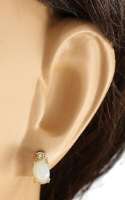 1.60 Carat Natural Opal 14K Yellow Gold Diamond Earrings - Fashion Strada