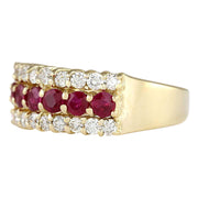 1.60 Carat Natural Ruby 14K Yellow Gold Diamond Ring - Fashion Strada