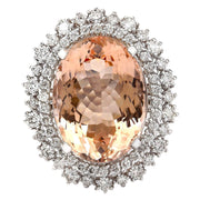 16.60 Carat Natural Morganite 14K White Gold Diamond Ring - Fashion Strada