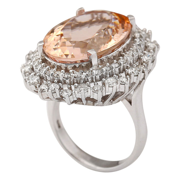 16.60 Carat Natural Morganite 14K White Gold Diamond Ring - Fashion Strada