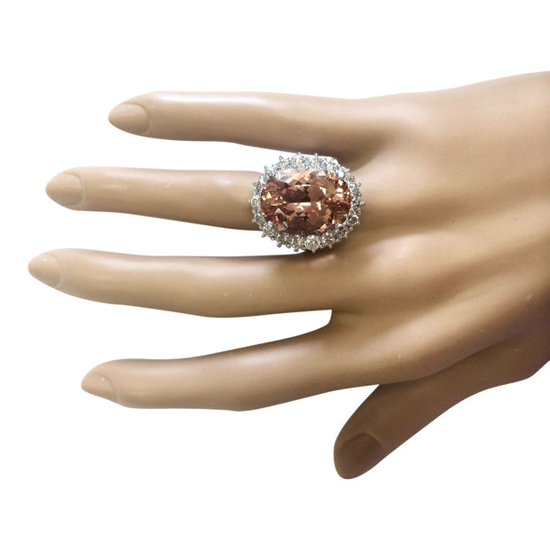 16.87 Carat Natural Morganite 14K White Gold Diamond Ring - Fashion Strada