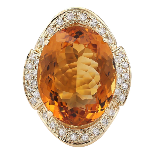 17.06 Carat Natural Citrine 14K Yellow Gold Diamond Ring - Fashion Strada