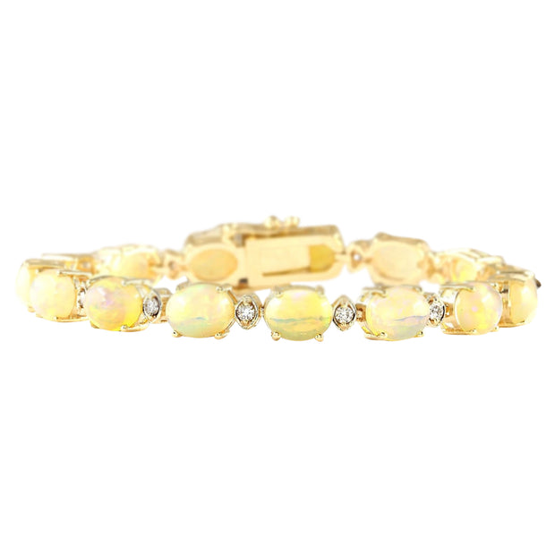 17.91 Carat Natural Opal 14K Yellow Gold Diamond Bracelet - Fashion Strada
