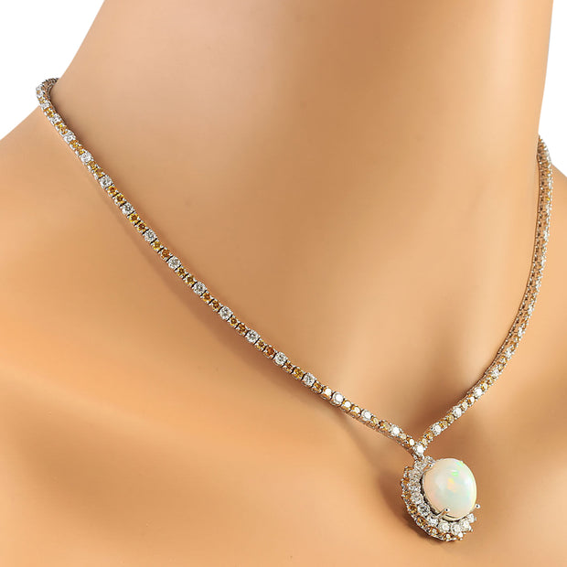 18.12 Carat Natural Opal 14K White Gold Diamond Necklace - Fashion Strada