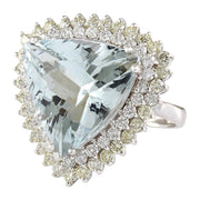 18.22 Carat Natural Aquamarine 14K White Gold Diamond Ring - Fashion Strada