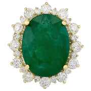 18.59 Carat Natural Emerald 14K Yellow Gold Diamond Ring - Fashion Strada