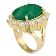 18.59 Carat Natural Emerald 14K Yellow Gold Diamond Ring - Fashion Strada