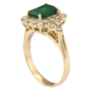 2.05 Carat Natural Emerald 14K Yellow Gold Diamond Ring - Fashion Strada