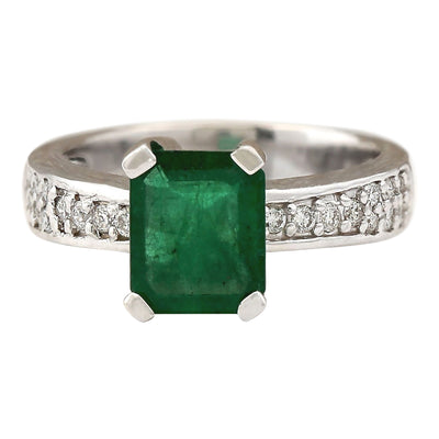 2.06 Carat Natural Emerald 14K White Gold Diamond Ring - Fashion Strada