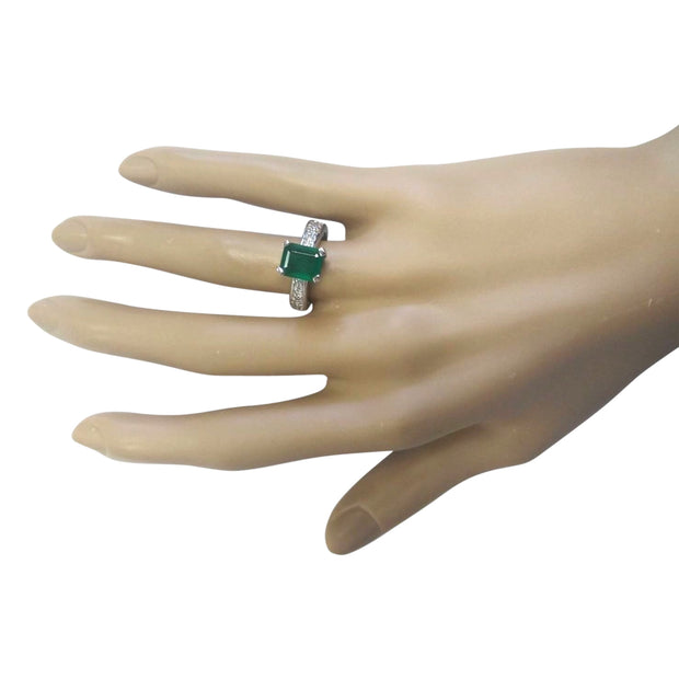 2.06 Carat Natural Emerald 14K White Gold Diamond Ring - Fashion Strada