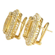 22.00 Carat Natural Citrine 14K Yellow Gold Diamond Earrings - Fashion Strada