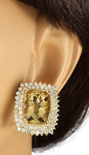 22.00 Carat Natural Citrine 14K Yellow Gold Diamond Earrings - Fashion Strada