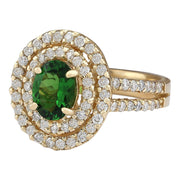 2.25 Carat Natural Tsavorite 14K Yellow Gold Diamond Ring - Fashion Strada