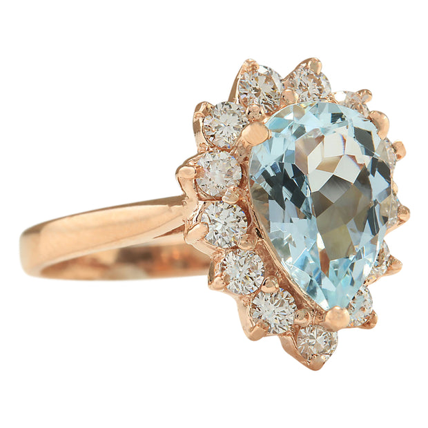 2.31 Carat Natural Aquamarine 14K Rose Gold Diamond Ring - Fashion Strada
