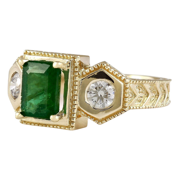 2.34 Carat Natural Emerald 14K Yellow Gold Diamond Ring - Fashion Strada
