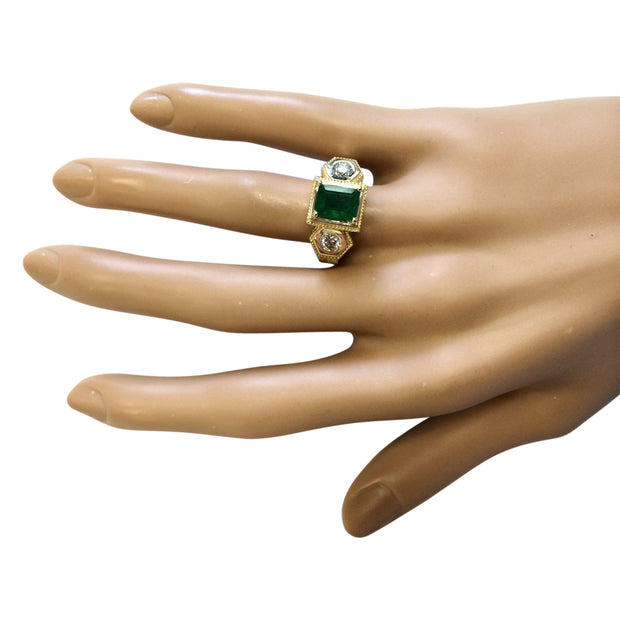 2.34 Carat Natural Emerald 14K Yellow Gold Diamond Ring - Fashion Strada