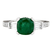 2.44 Carat Natural Emerald 14K White Gold Diamond Ring