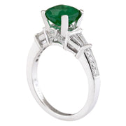 2.44 Carat Natural Emerald 14K White Gold Diamond Ring