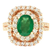 3.21 Carat Natural Emerald 14K Rose Gold Diamond Ring - Fashion Strada